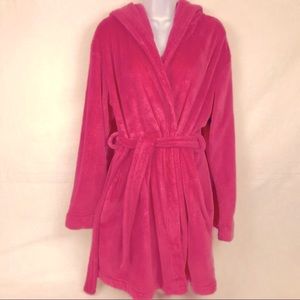 Victoria’s Secret Pink Fuzzy Pink Royalty Hoodie Robe Sz XS/S